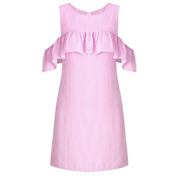 Pink Off Shoulder Stripped Ruffles A-Line Dress - Picture 5 of 5